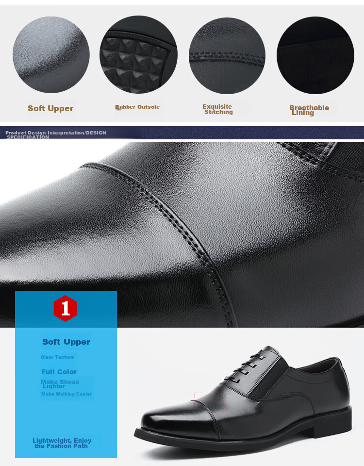 Poitulas Men's Leather Shoes with Three-Point Connection, Business Casual Formal Shoes, British Comfortable Slip-On Loafers, 9916 Black, Size 38 8