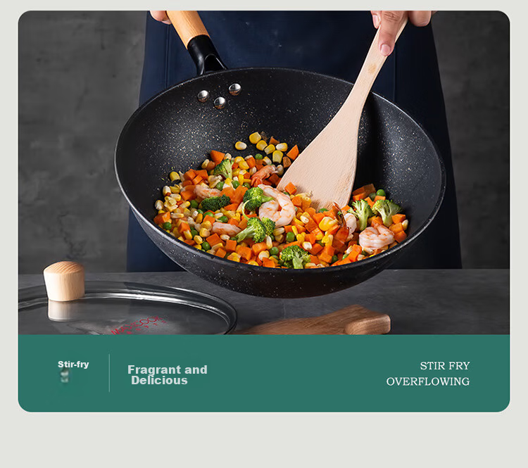 MAXCOOK Non-Stick Wok, 32cm Iron Pan with Wooden Spatula, Compatible with Gas And Induction Stoves, Non-Stick Coating MCC588 7
