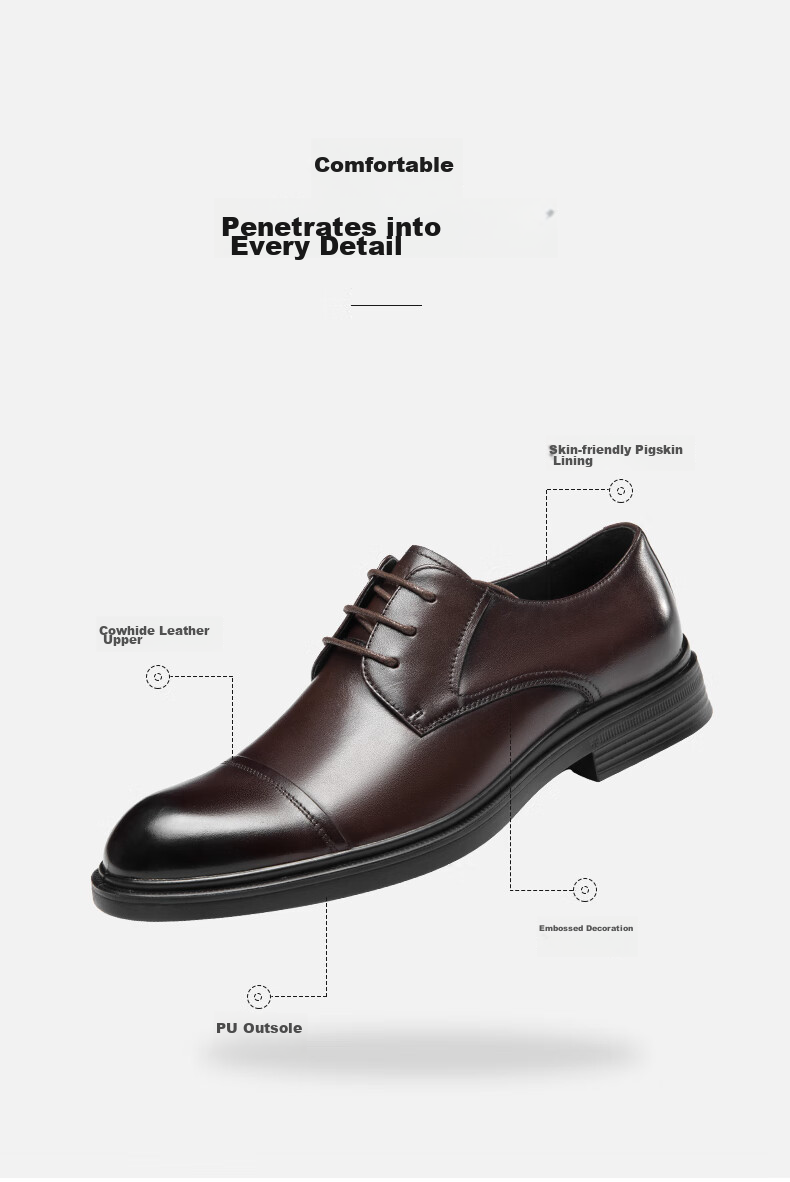 Aokang Comfortable Cowhide Breathable Business Formal Lace-Up Wear-Resistant Leather Shoes, Black, Size 42 4