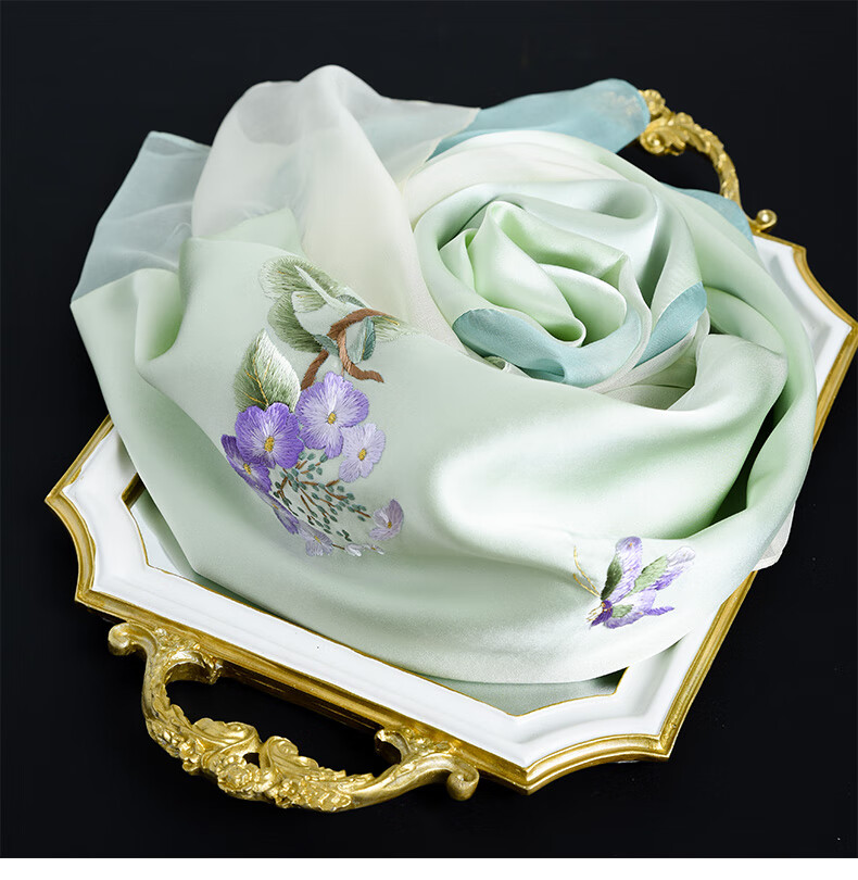 Hangsifu Handmade Suzhou Embroidery Silk Scarf Shawl Wrap, Autumn And Winter Neck Protection Warm Scarf, Birthday Gift for Mom, Gift Box 30