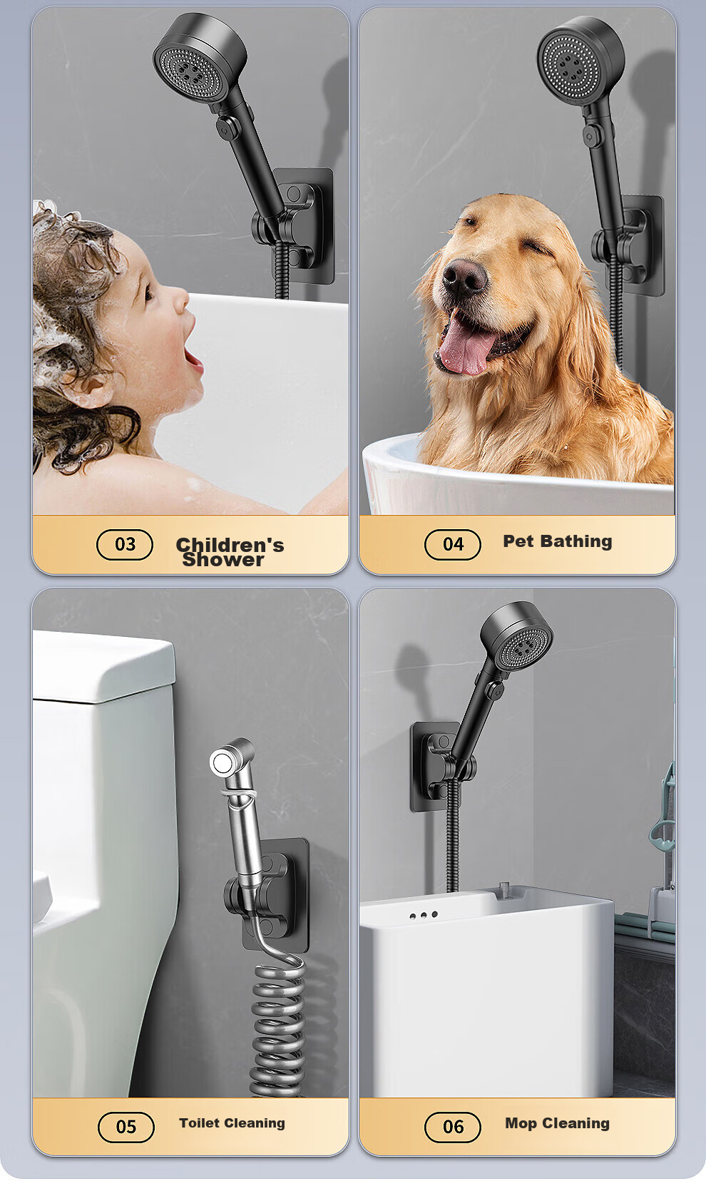 Muvi Shower Head Holder, No Drilling Required, Shower Hose Base, Bathroom Wall-Mounted Handheld Shower Head Bracket 10
