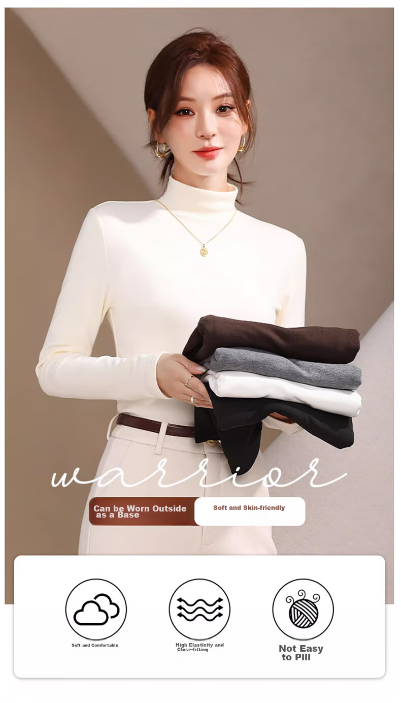 XUEXIMAN Women's Turtleneck Base Layer Top, Spring Season, German Velvet Brushed Undershirt, 7a Antibacterial Slim-Fit Inner Wear Top 2