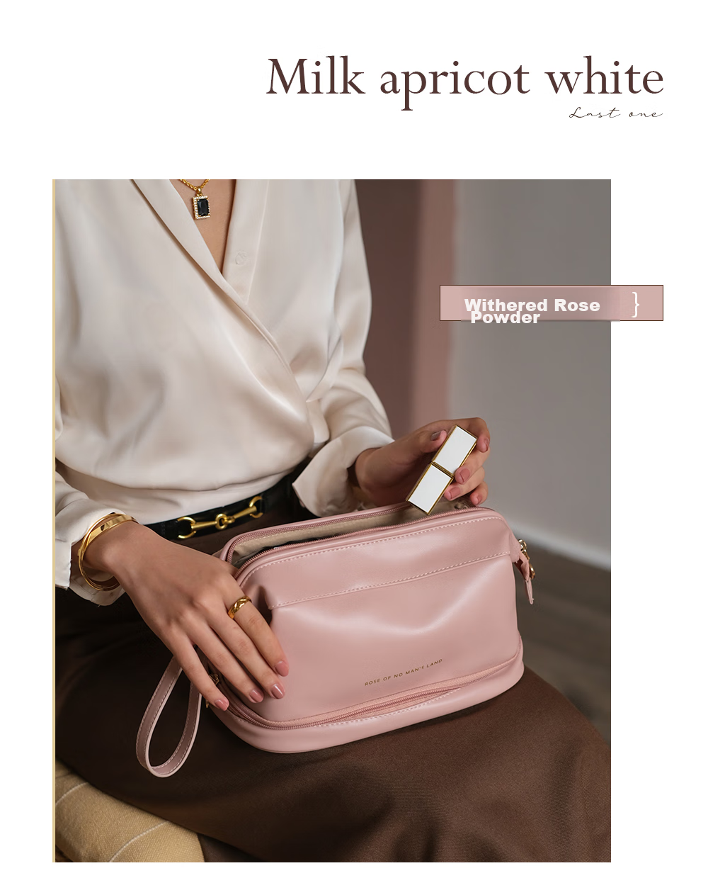 EACHY Large Capacity Portable Makeup Bag for Women, High-End Instagram Trendy Travel Toiletry Organizer Bag - Milk Apricot White XL 4