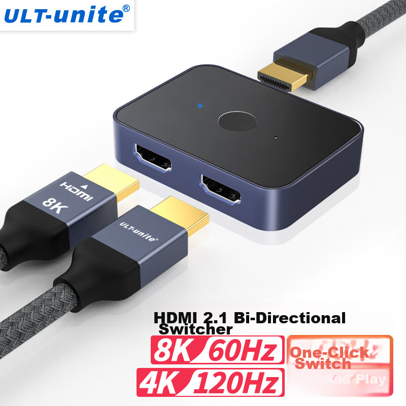 HDMI 2.1 переключатель ULT-unite, 8K/60Hz, 2 входа/1 выход или 1 вход/2 выхода, двухнаправленный сплиттер HD видео, для компьютера, ТВ, проектора