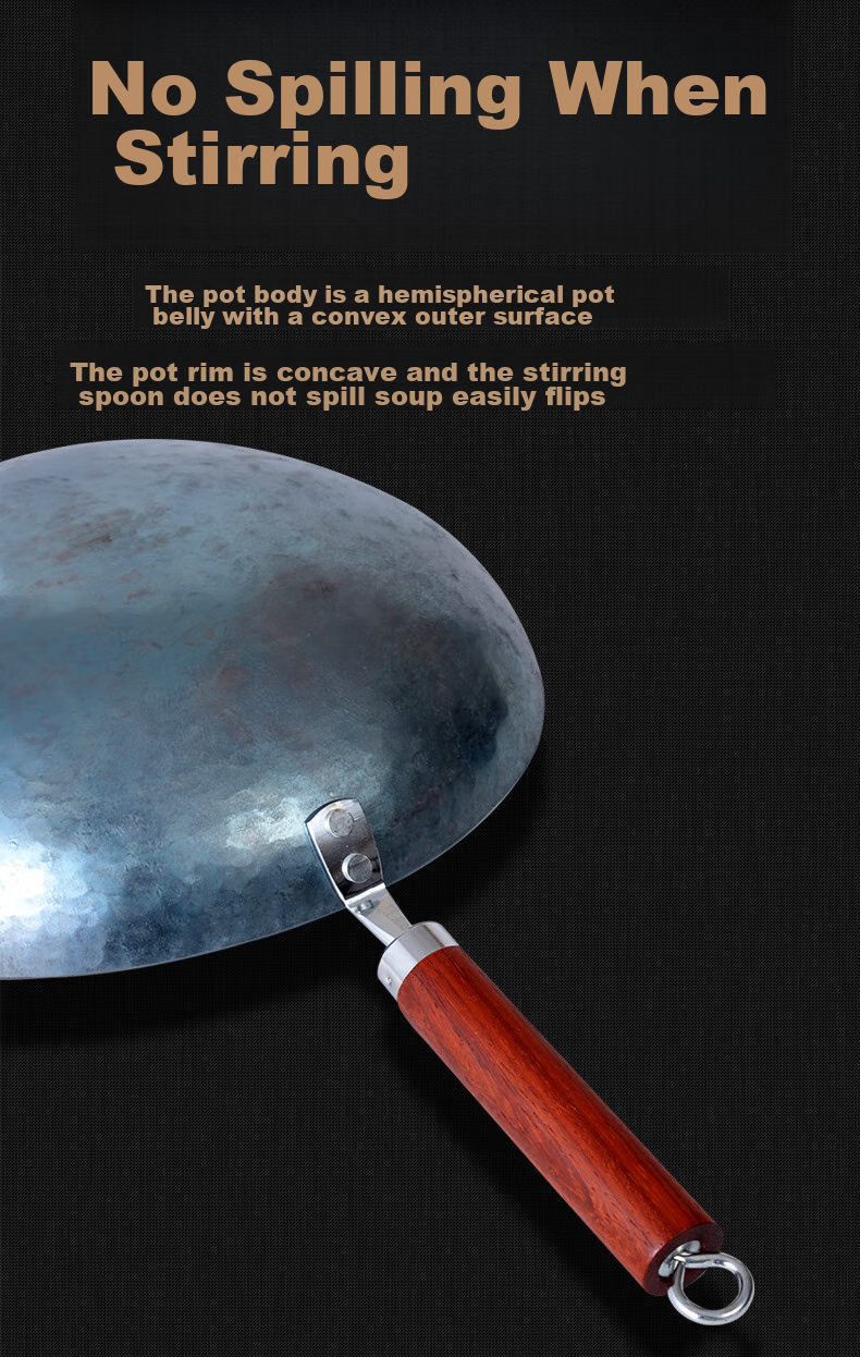 Laoniejia Sanwanliuqian Non-Stick Wok, Zhangqiu Iron Wok, Tongjian Three Brands, Household Handmade Traditional Wooden Handle Iron Pot, 32cm 17