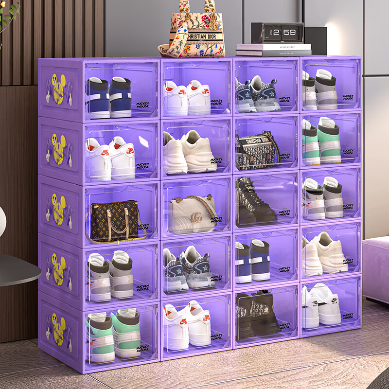 Disney Transparent Shoe Box Dustproof Moisture-proof Shoe Cabinet Front-opening Storage Box Storage Cabinet Purple 4-Pack 1