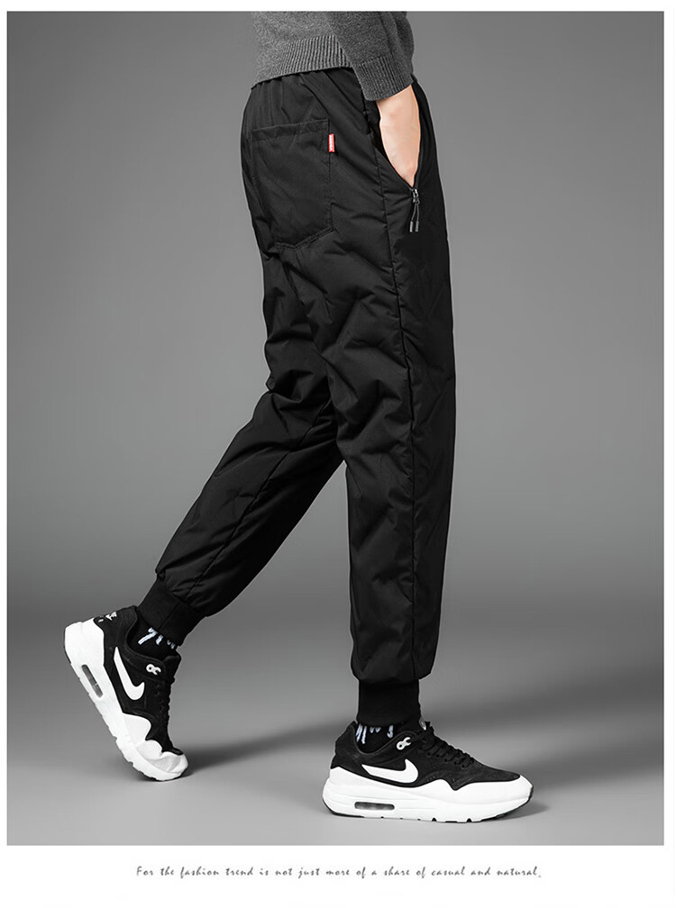 JEEP Men's down Pants for Winter, Fleece-Lined Thick Warm Joggers Casual Trousers, Black, Size M 19
