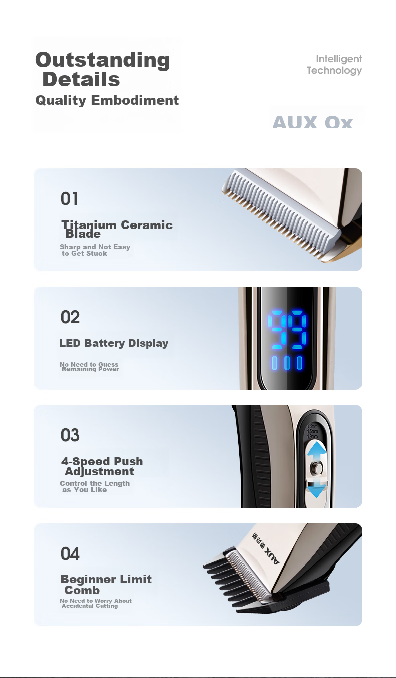 AUX Hair Clipper, Professional Electric Trimmer for Adults And Children, Baby Hair Cutting Electric Shaver, Haircutting Tool with Washable Blade Head, Suitable for Home Use 15