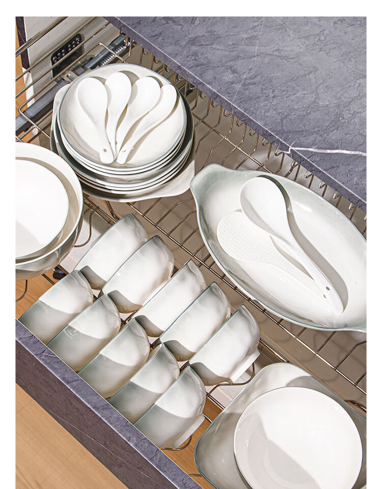 CERAMICS Home Underglaze Simple Ceramic Bowl Plate Dish Dinnerware Set Complete Set Housewarming Gift Smoky Rain Ballad 24 Pieces Mid-Autumn Festival 3