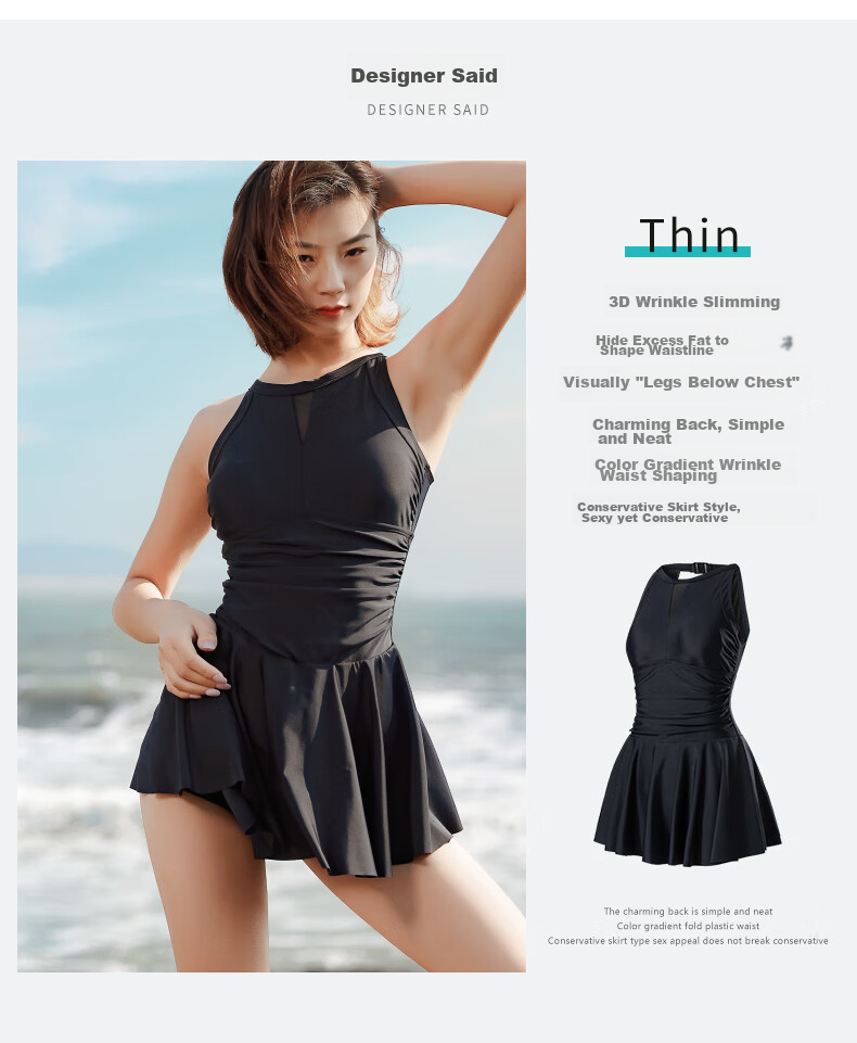 Hosa Skirted One-Piece Swimsuit for Women, Conservative And Sexy, Suitable for Hot Springs And Swimming, Casual And Simple Swimwear, Navy Blue, XL 27