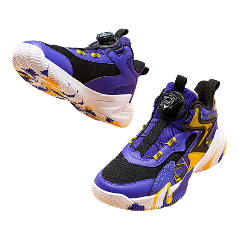 361° Children's Shoes, Youth Sports Shoes, All-Season Teenage Basketball Shoes for Practical Training And Wear-Resistant, with Rotary Buckle, Purple, Size 38