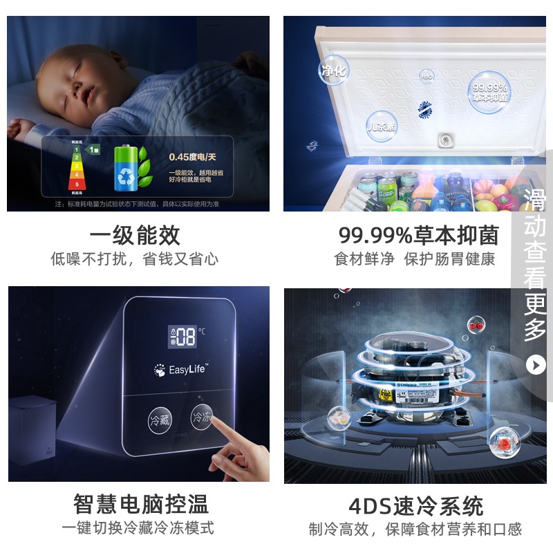容声（Ronshen） 145升小型冰柜家用单温冷柜 一级能效母婴母乳小冰箱 冷藏冷冻 减霜80%BD/BC-145MSYA