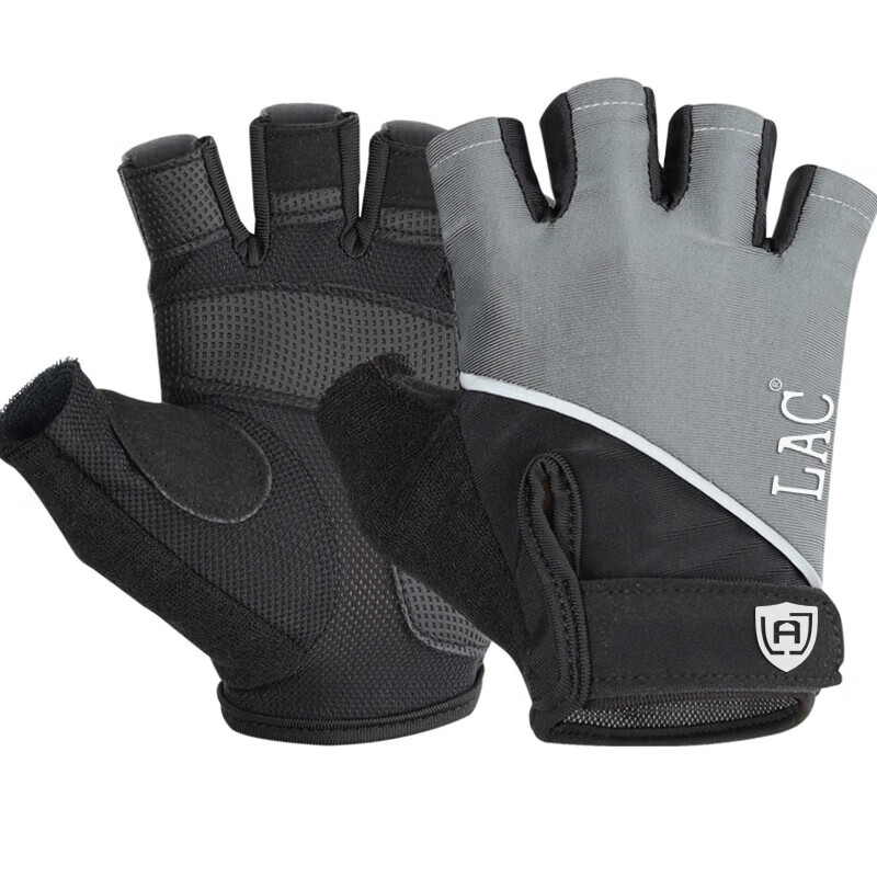 LAC Sports Gloves for Men And Women, Fitness Training Gloves, Non-Slip Protective Half-Finger Breathable Gloves, Silver Gray, Size L