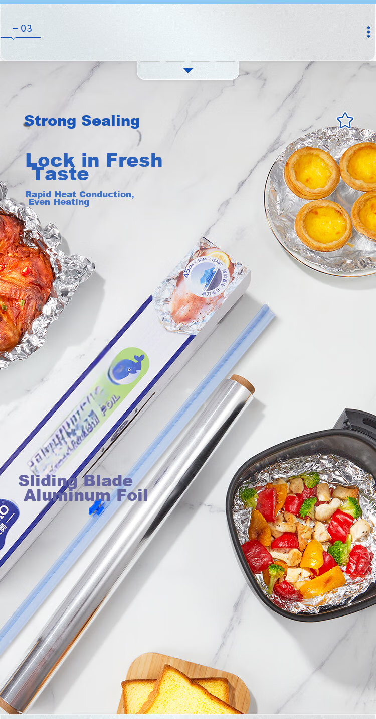 YOUAO Thickened And Widened Aluminum Foil, 45cm*30m*15mic, Sliding Knife Style, Air Fryer Paper, Barbecue Baking, High Temperature Resistant 8