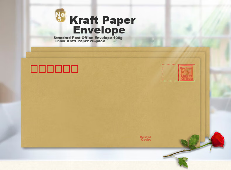 SIMAA 20 Sheets No. 5 Kraft Paper Envelopes, 100g Wood Pulp Standard Postal Envelopes 220*110mm 6527-20 2