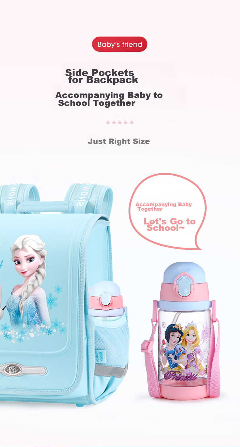 Disney Kids Water Bottle with Straw Large Capacity High Temperature Resistant Plastic Water Bottle Double Lid Drinking Cup for Boys and Girls Elementary Students 10