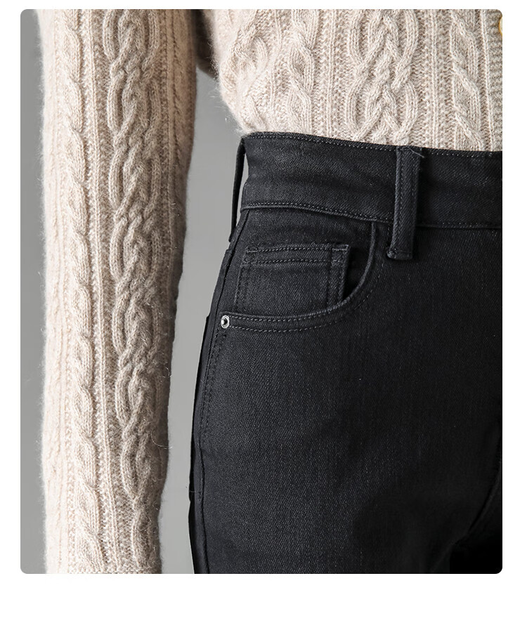 Dme Thermal Autumn And Winter Fleece-Lined Cigarette Pants, Women's Slim-Fit Warm Trousers with Fleece Lining, Black with Fleece, 2XL 6