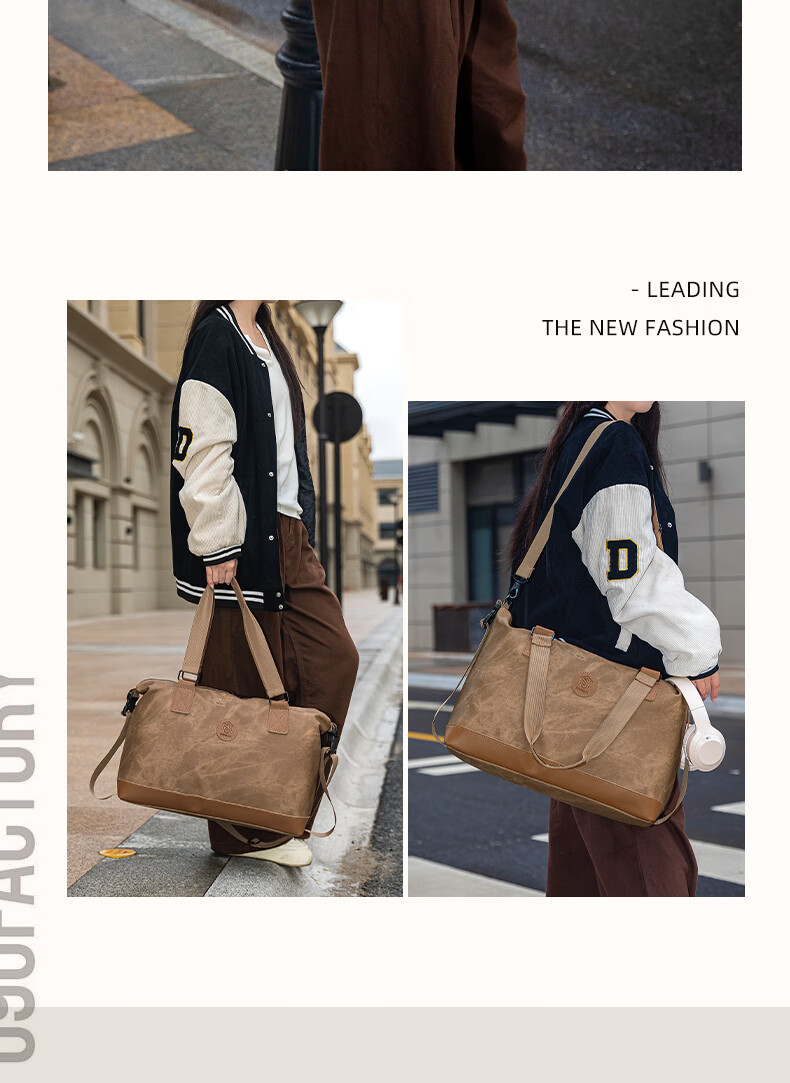 Bangnimeijia Short Trip Storage Bag, Portable Clothing Pouch for Business Trips, Leather Waterproof Zipper, 16cm, Beige 16