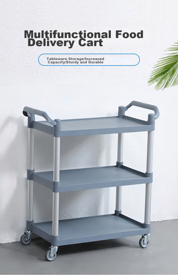 Ourunzhe Commercial Food Trolley, Restaurant Serving Cart, Mobile Food Delivery Cart, Hand-Pushed Cart, Three-Tier Large Size 1