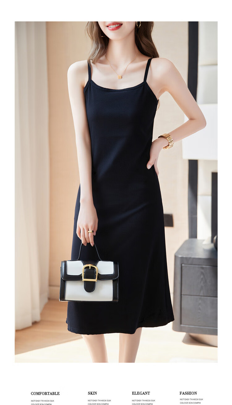 Dme Sleeveless A-Line Slightly Stretchy Vacation Style Thin Strap Dress for Women, Mid-Length, Charcoal Black, M 5