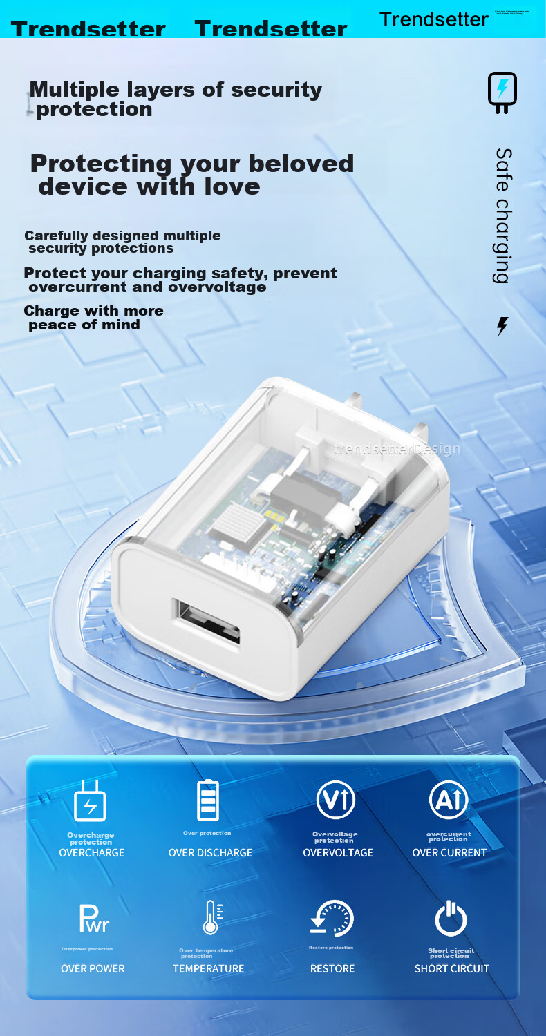 Trendsetter Electric Toothbrush Charger, 10W, Compatible with Xiaomi Mijia, Usmile, Huawei Libo De, Midea, Mengya Jia, JD Original, 5V2A Charging Head And Charging Cable Set 10