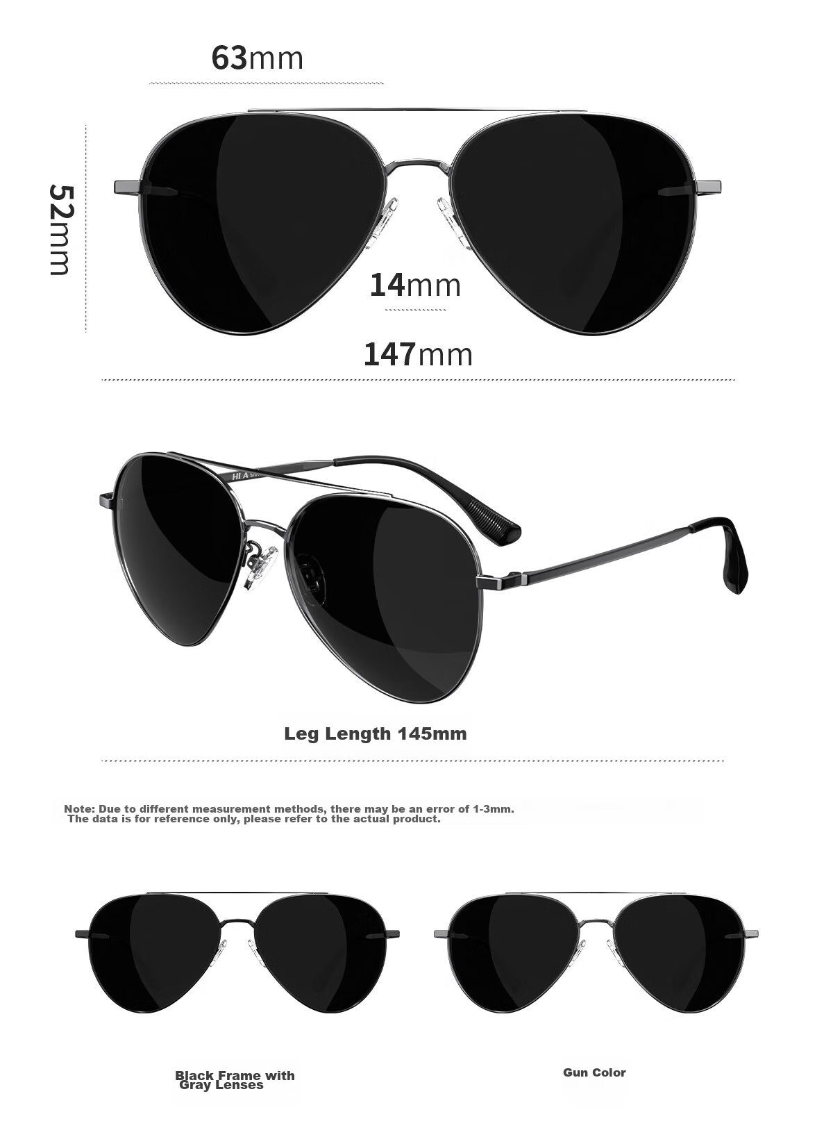 HLA Classic Aviator Sunglasses, Polarized Sunglasses with Frog Eyes, Driving Anti-Glare Glasses for Men And Women, Black 15
