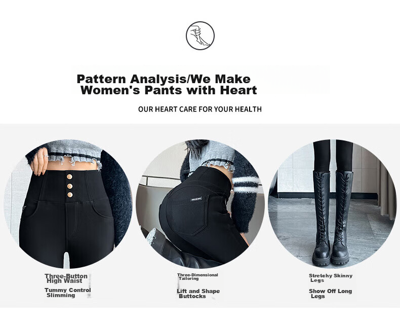 FitonTon High-Waisted Leggings for Women, Outer Wear Autumn Winter Style, Black Tight-Fitting Pencil Skinny Pants with Three Buttons, Small Black Trousers, Black, Size S 7