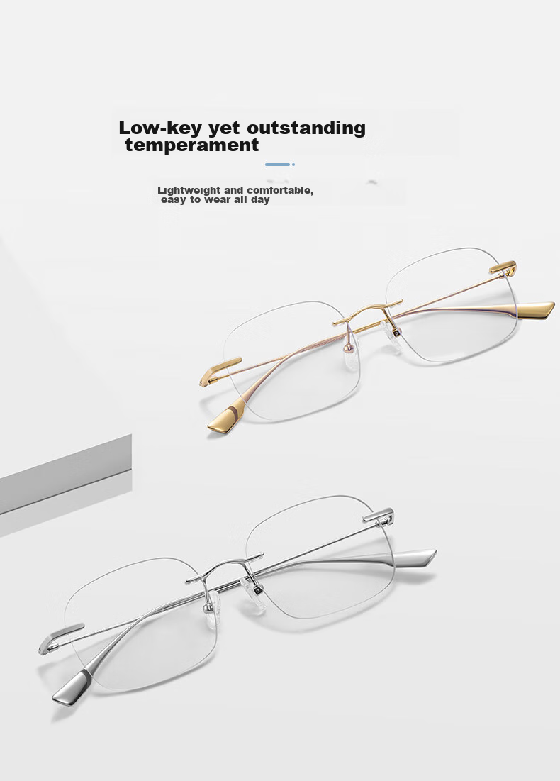 CAPONI Blue Light Blocking Glasses for Women, Pure Titanium Ultra-Light Frameless Gold Wire Flat Lenses, Anti-Radiation Phone Protective Eyewear for Men, Non-Prescriptio 6