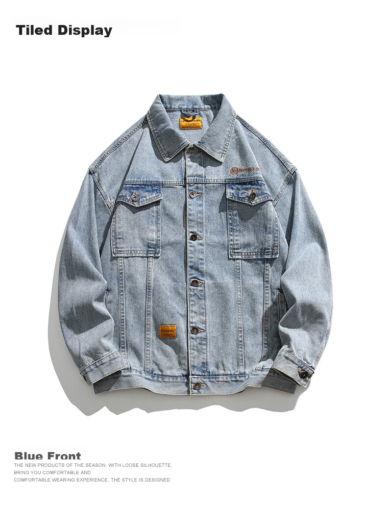 MMOPTOP Denim Jacket, Trendy Men's Spring And Autumn Style, Turn-Down Collar, Retro Workwear Jacket, Loose Casual Outerwear, JK826, Black, 2XL 6