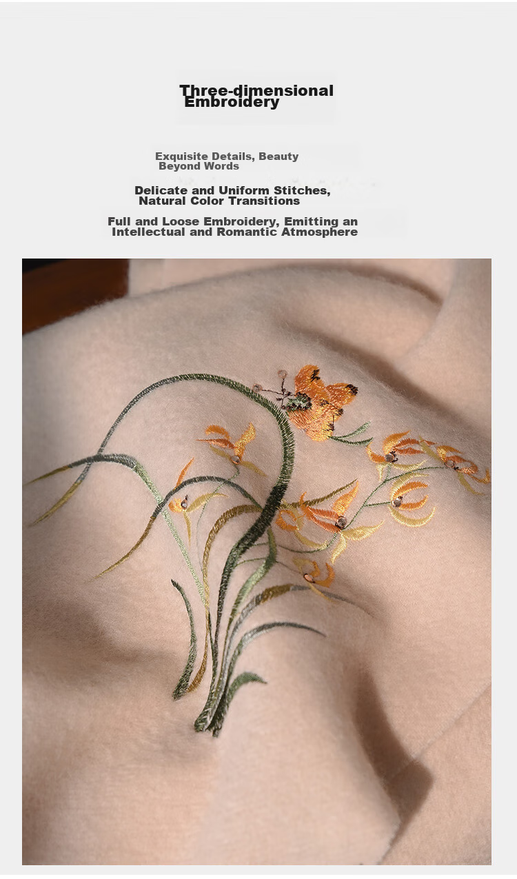 Hangsilu Pure Wool Scarf for Women, Embroidered Shawl, Elderly Neck Warmer, Mid-Autumn Festival Gift for Mom And Elders, High-End Birthday Present 9
