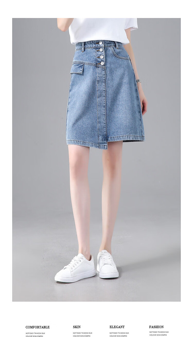Dme [Irregular Cotton A-Line Skirt] Summer Washed Pocket Zipper Denim Midi Skirt for Women, Medium Denim Blue, L 5