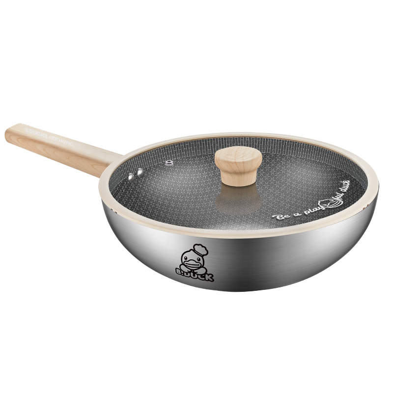 COOKER KING 316 Stainless Steel Wok 28cm Non-Stick Flat Bottom Frying Pan Compatible with Gas Stove, Induction Cooker And Electric Cooker