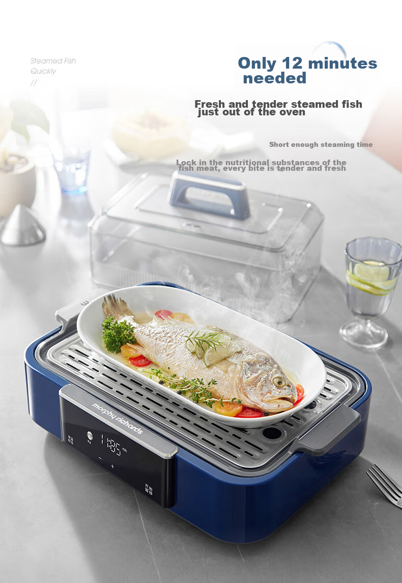 Morphyrichards Electric Steamer Pot for Home Use, Suitable for 3-4 People, All-In Large Capacity Stainless Steel Steaming Rack, Programmable Rapid Steaming Pot, Steaming And Stewing Pot, Egg Steamer, Corn Steamer, Breakfast Machine MR1158 Blue 6