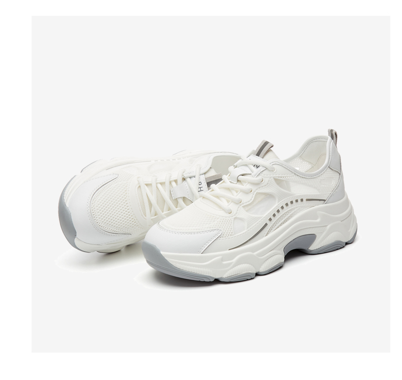 DAPHNE Women's Versatile Sports Casual Shoes, Breathable Mesh Upper, Lightweight Comfortable Thick-Soled Dad Shoes, White Silver, Size 34 20