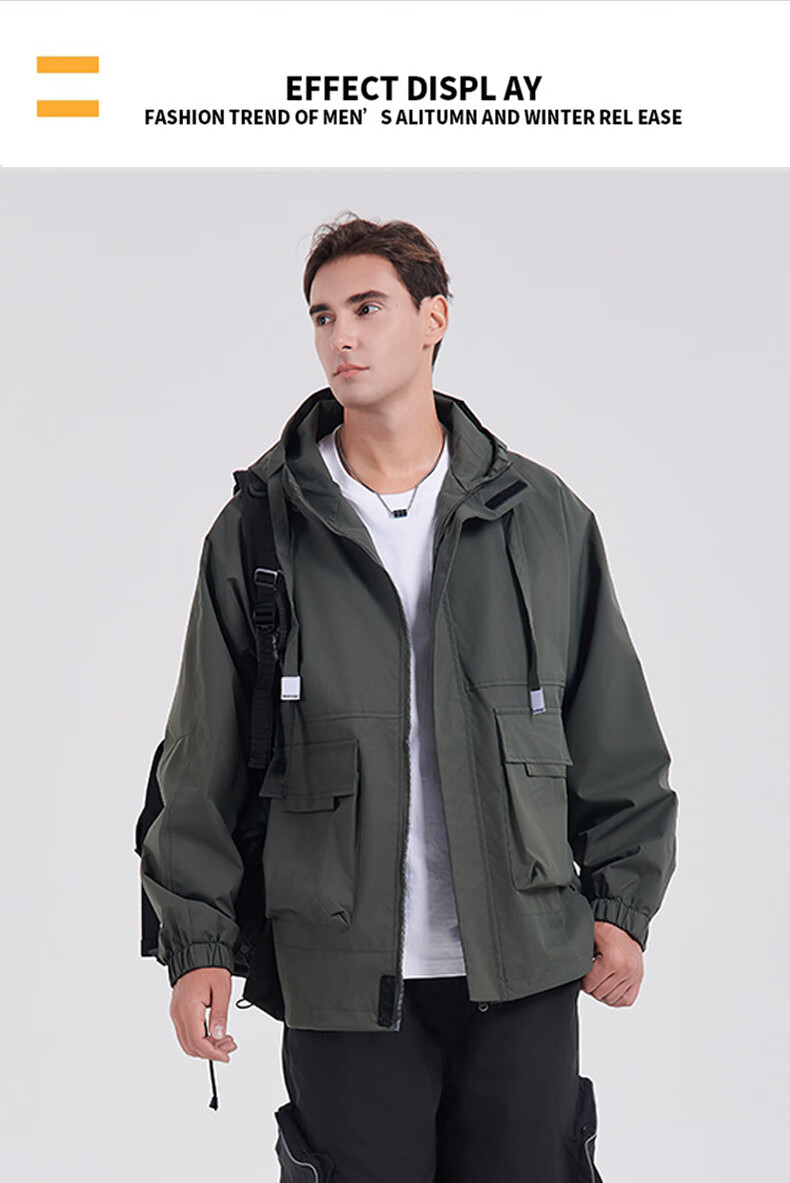 Dingfengbaoluo Men's Jacket, Spring And Summer Loose-Fit Trendy Ins Hooded Workwear Outdoor Coat YM9926 Dark Green XL 5