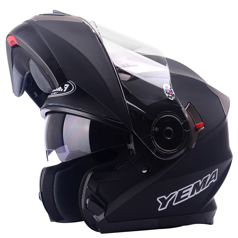 YEMA Motorcycle Helmet for Men, 3C Certified Flip-Up Helmet, Winter Dual-Lens Full-Face Helmet, All-Season Universal, Size L, Matte Black