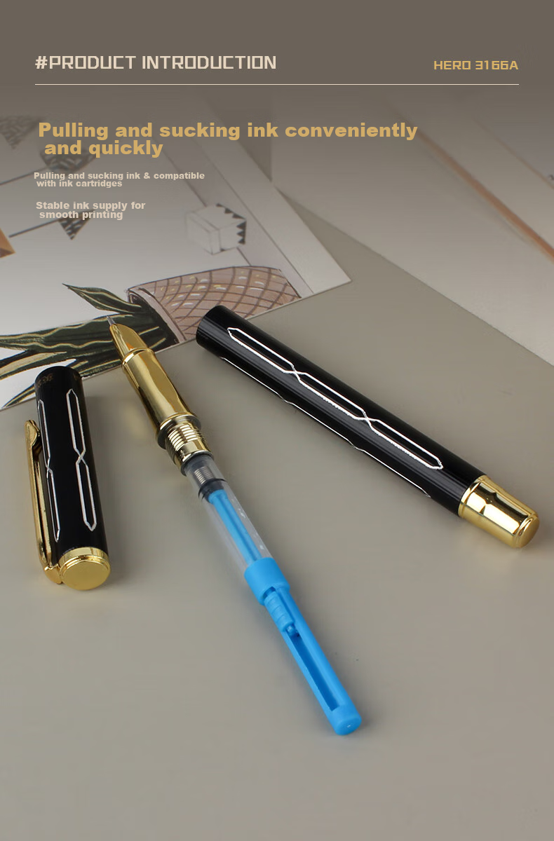 HERO 369 Erasable Steel Nib Iridium Student Fountain Pen with 10 Ink Cartridges, Fine Nib, Qingmei Zhujiu Design 6
