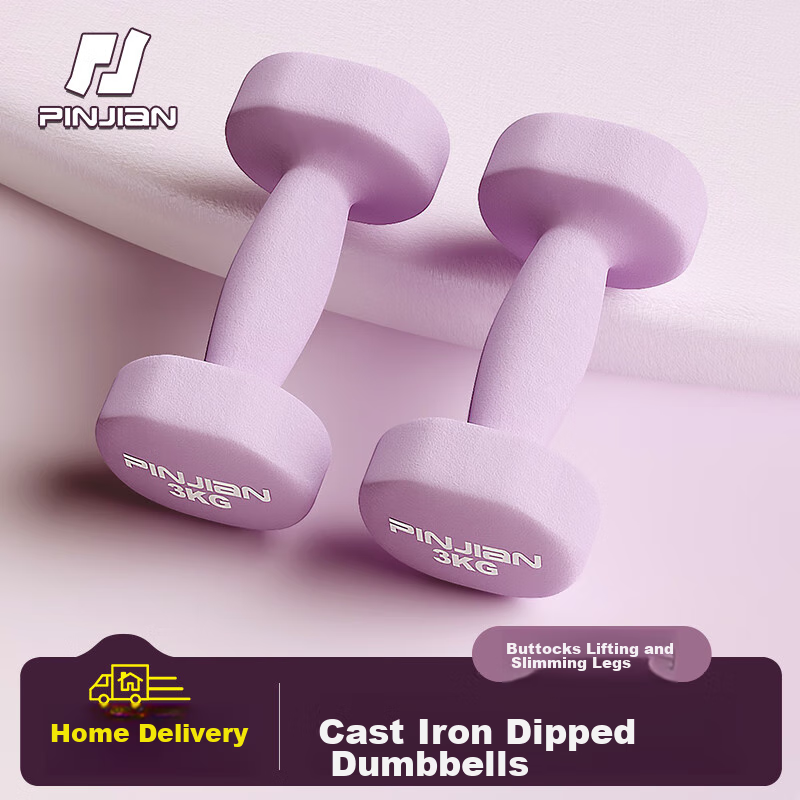 PINJIAN Plastic-Coated Dumbbells for Women's Home Shaping Training And Arm Exercises, Men's Fitness Equipment Set, Lilac Purple/3KG*2