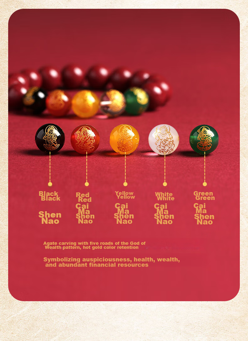 Jinshiling Cinnabar Bracelet for Men And Women, Amulet with Five Wealth Gods, Lucky Bead Bracelet, Couple's Bracelet, Zodiac Year Birthday Gift 3