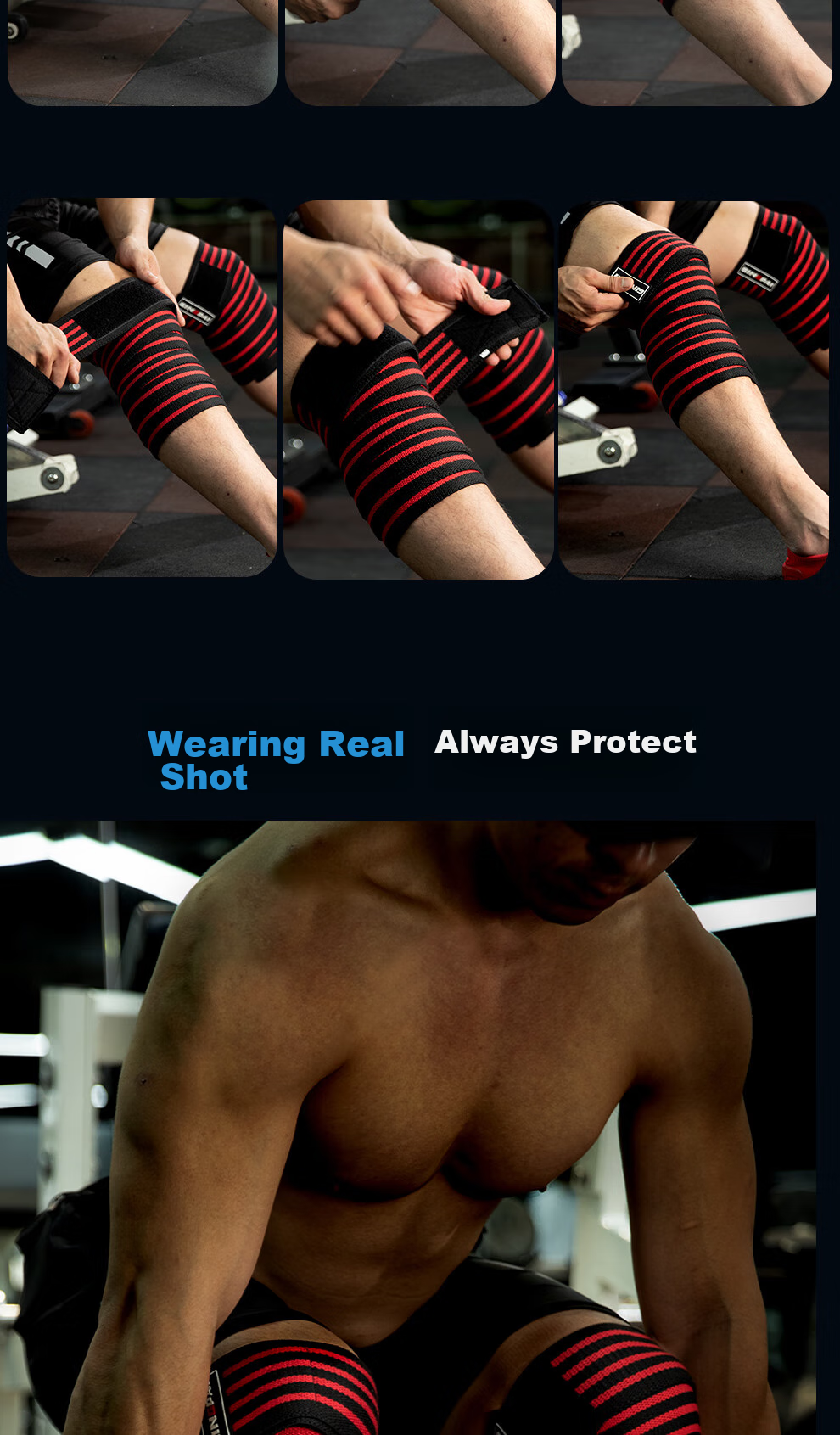 Gingpai Sport Fitness Squat Knee Brace for Men, Elastic Bandage Knee Support, Weightlifting Fitness Strength Training for Women, Red And Black, 2 Meters, Two-Pack 12