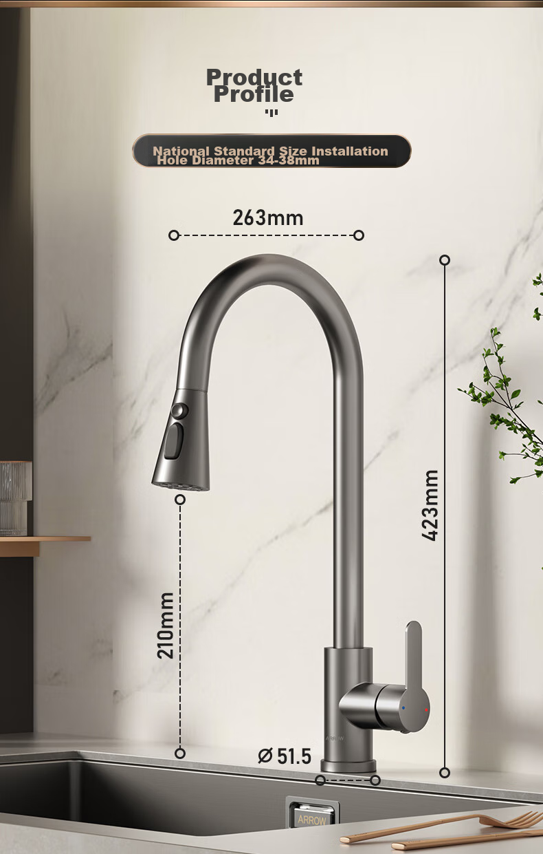 ARROW Kitchen Sink, Large Single Basin, 304 Stainless Steel Vegetable Washing Sink, Integrated Basin, Single Basin, Gunmetal Gray, Rain Drop Textured 24
