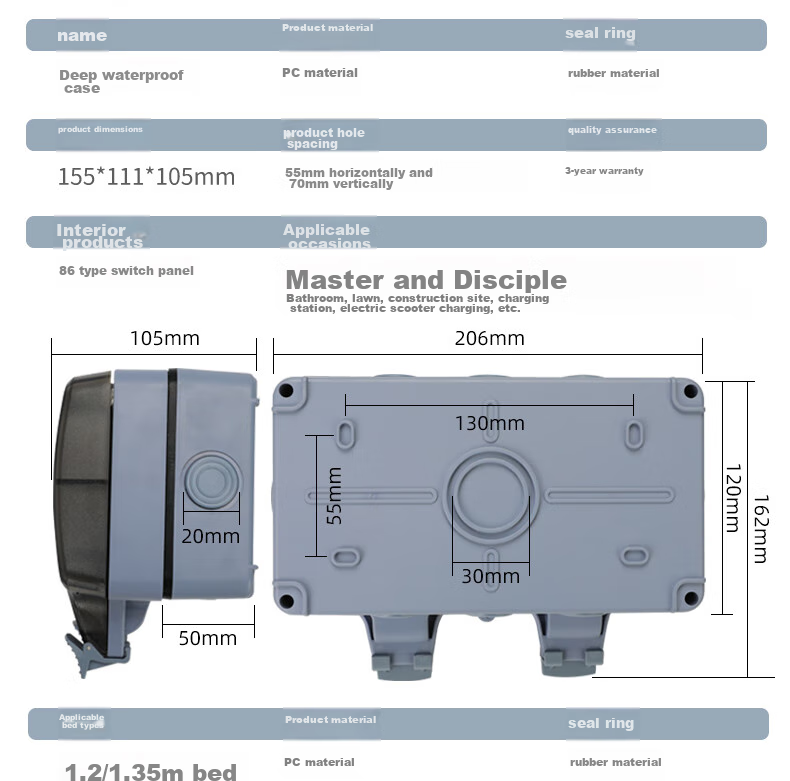 Xiya Waterproof Socket, Outdoor Bathroom, IP66 Waterproof And Dustproof, Heavy Rain-Resistant, Safety Protection, Three-Hole 16A High-Power Socket, Deepened Versio 13