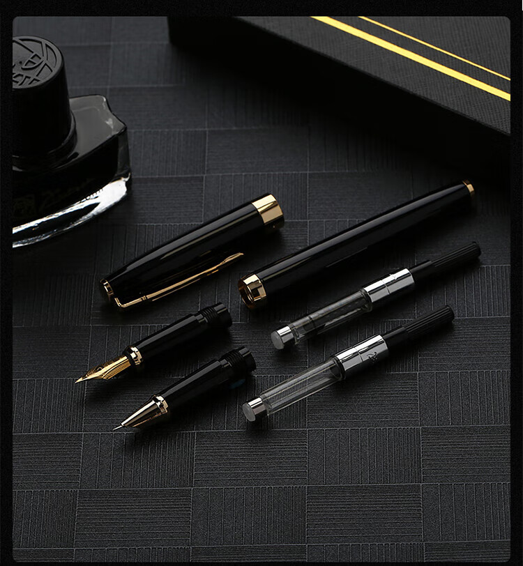 Pimio Fountain Pen Gift Box, Signature Pen Ink Set, Business Gift, Birthday Present for Men And Women, Student Calligraphy Stationery, 330 Black with Silver Clip 9