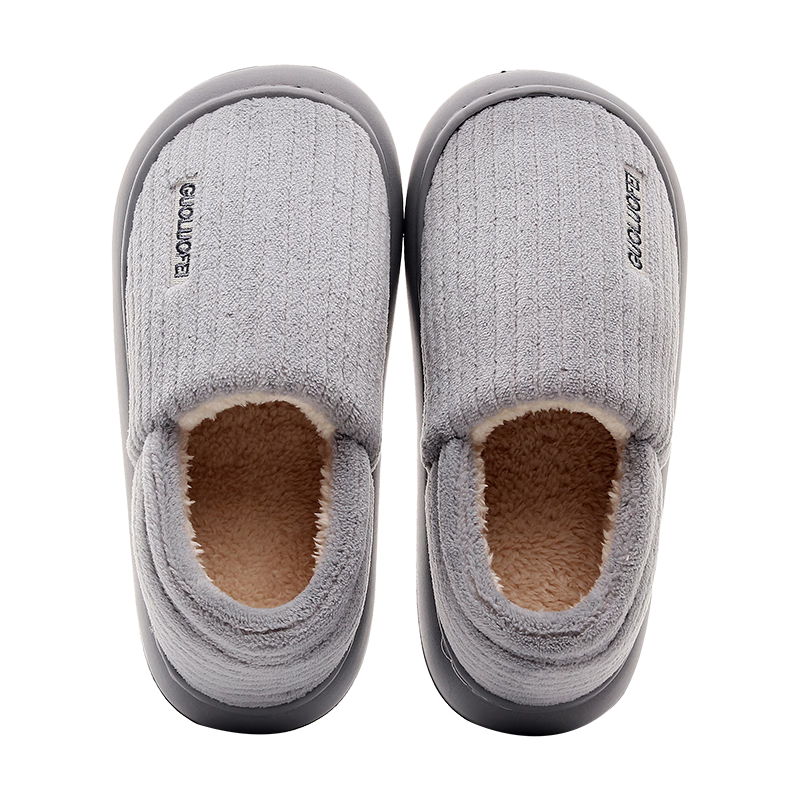 GUOLUOFEI Cotton-Lined Slippers for Men And Women, Couples' Indoor Non-Slip Plush Warm Thick-Soled Slippers, Khaki, Size 42-43