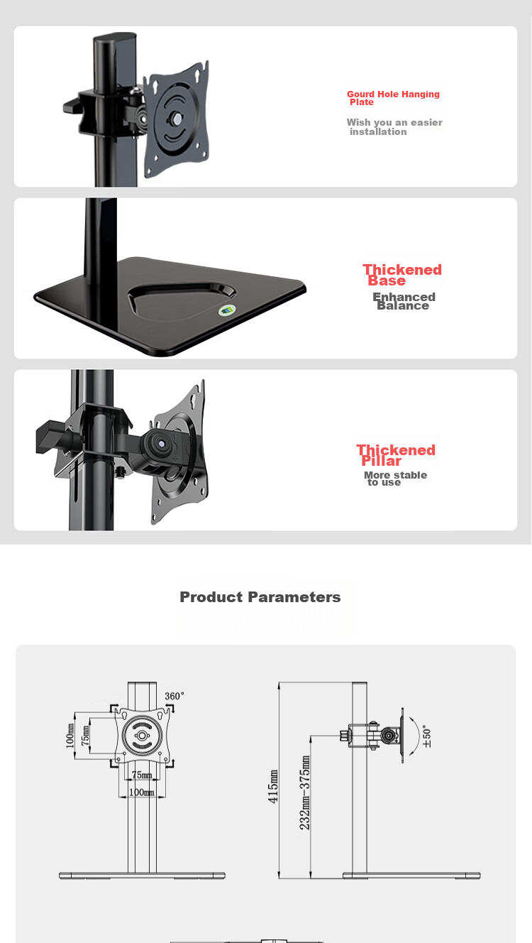 KALOC Monitor Stand Universal Adjustable Height Mount without Drilling for Single Screen LCD Display, Desktop Stand DZ220-J 5