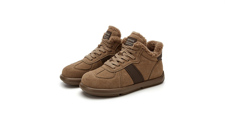 Daphne Women's Flat Vintage Derby Shoes, Versatile Fleece-Lined Sneakers, Fashionable Soft Sole Warm Sports Casual Shoes, Camel, Size 39 11