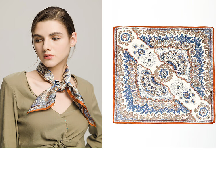 Sijie Silk Scarf for Women, 100% Mulberry Silk Printed Square Scarf, Mid-Autumn Festival And Office Use, Gift for Mom on Holidays 5