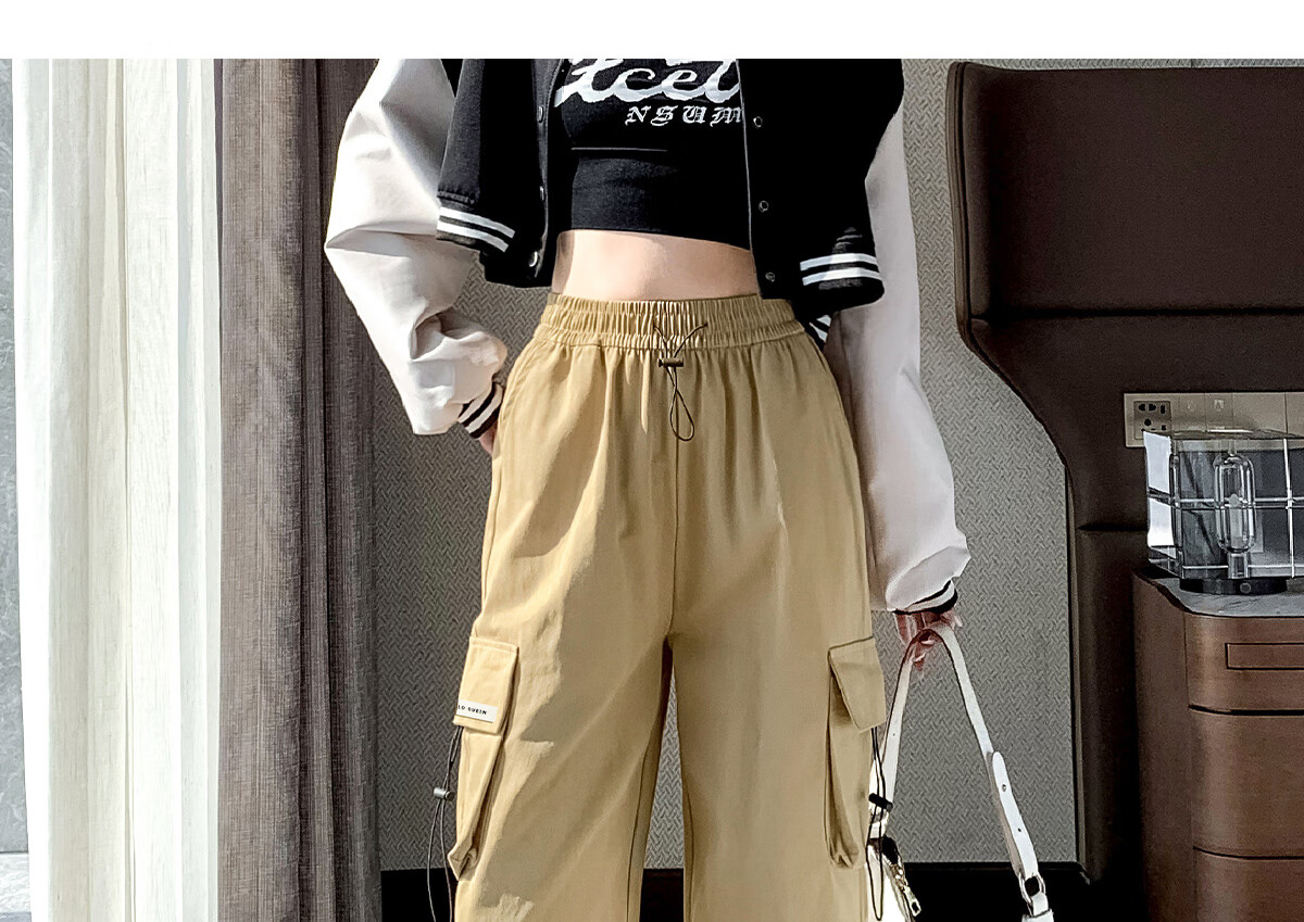 Halo Queen Women's Casual Pants, American-Style Breathable Loose Cargo Pants, High-Waisted Draping Parachute Pants H13KK2711 11
