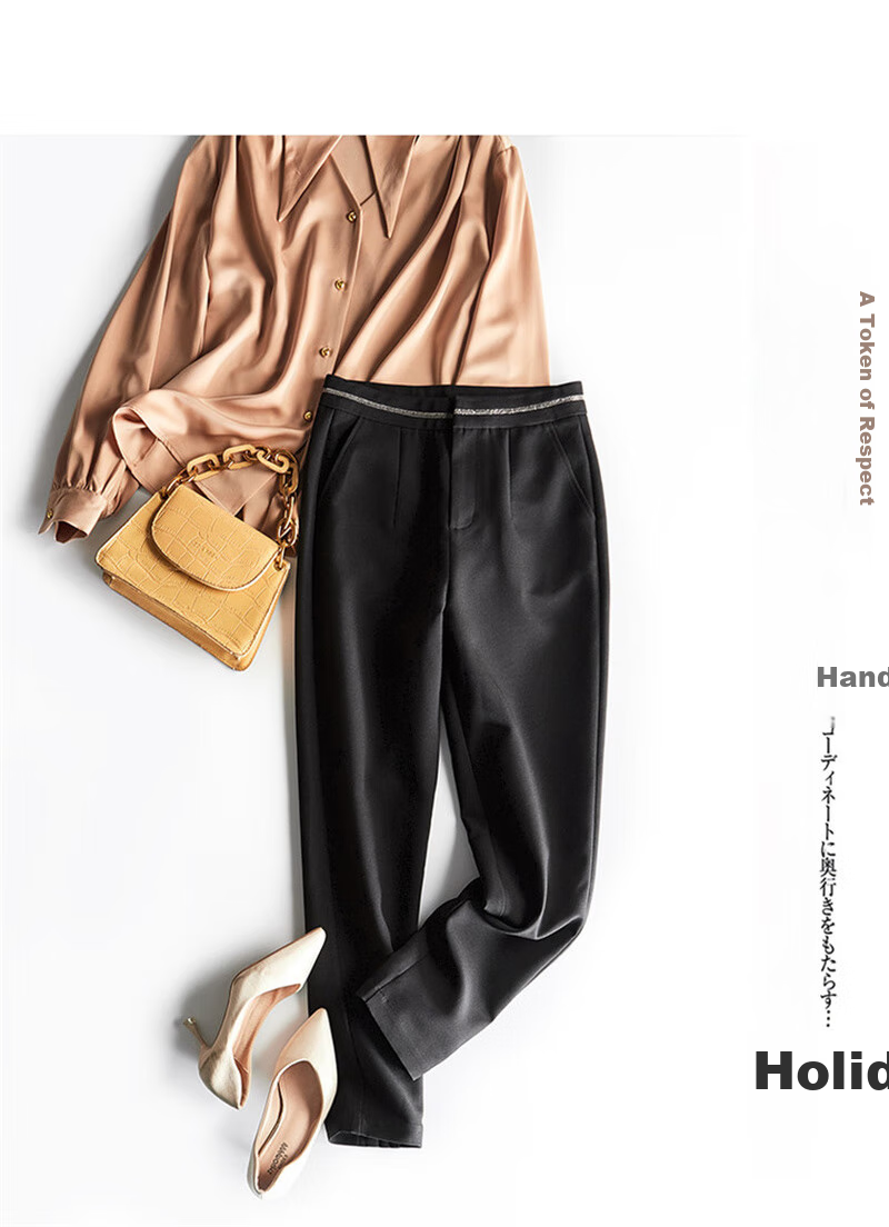Dme Cropped Pants for Spring And Autumn, New Straight-Leg Suit Pants with Fake Pockets, Casual Trousers for Women, Khaki, S 38