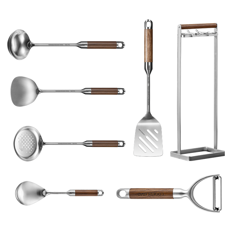 COOKER KING 316L Stainless Steel Kitchen Utensil Set of 7: Spatula, Slotted Spoon, Ladle, Strainer, Cooking Tools Kit